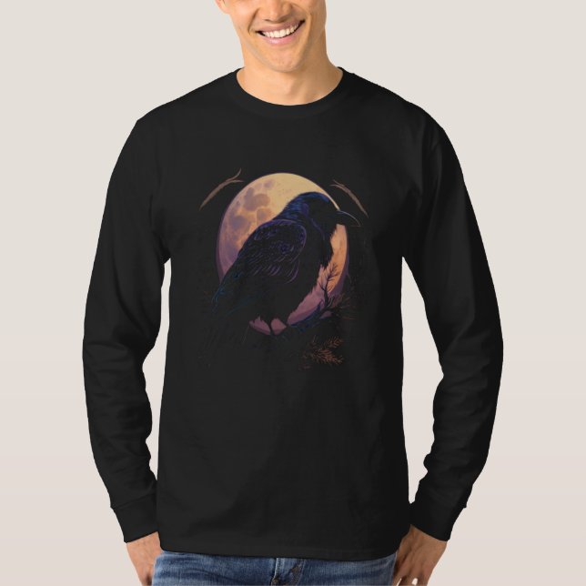 Full Moon Crow Raven Flying Bird Halloween  1 T Shirt (Framsida)