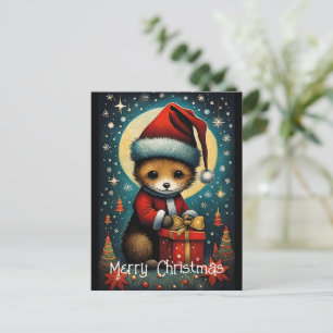 Full Moon Cute Santa Mouse julklapp Vykort