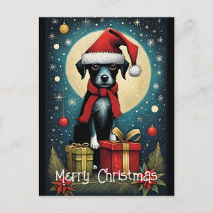 Full Moon Cute Santa Puppy julgåva Vykort