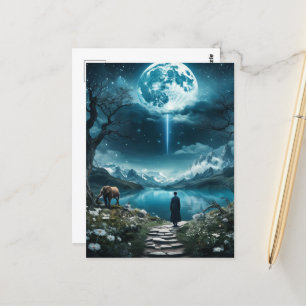 Full Moon Elephant och Woman Vykort