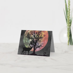 Full Moon Elk Silhouette Thinking You Card Kort