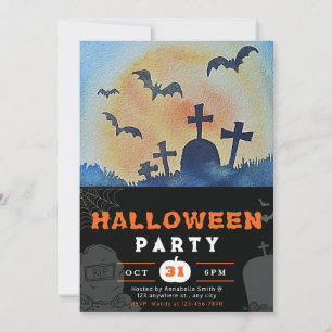 Full Moon, Fladdermus och Graveyard Black Hallowee Inbjudningar