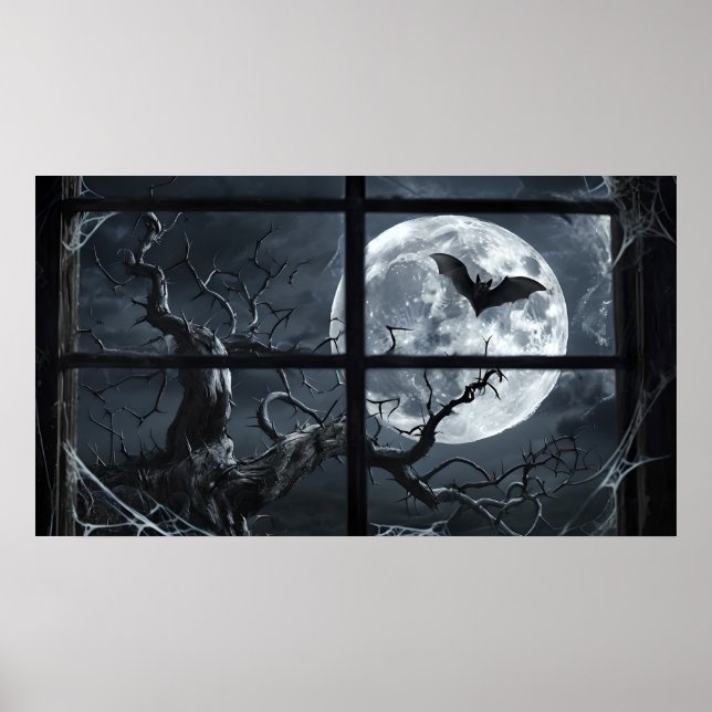 Full Moon Fladdermus Poster - Gothic Window View A (Framsidan)