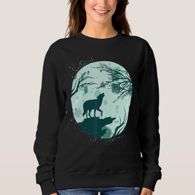 Full Moon Forest Animal Predator Moonlight Howling T Shirt (Framsida)
