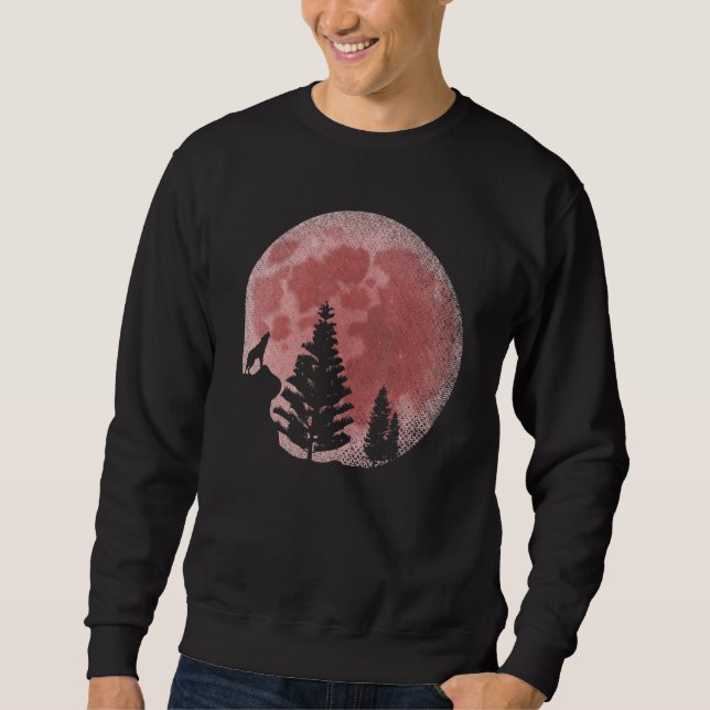 Full Moon Forest Animal Predator Red Måne Howling Lång Ärmad Tröja (Framsida)