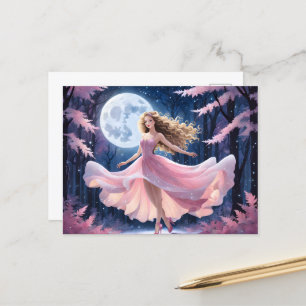 Full Moon Girl i Rosa Dress Vykort