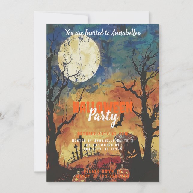 Full Moon Graveyard Halloween fest Inbjudningar (Framsida)