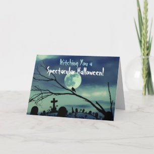 Full Moon Graveyard Happy halloween Card Kort