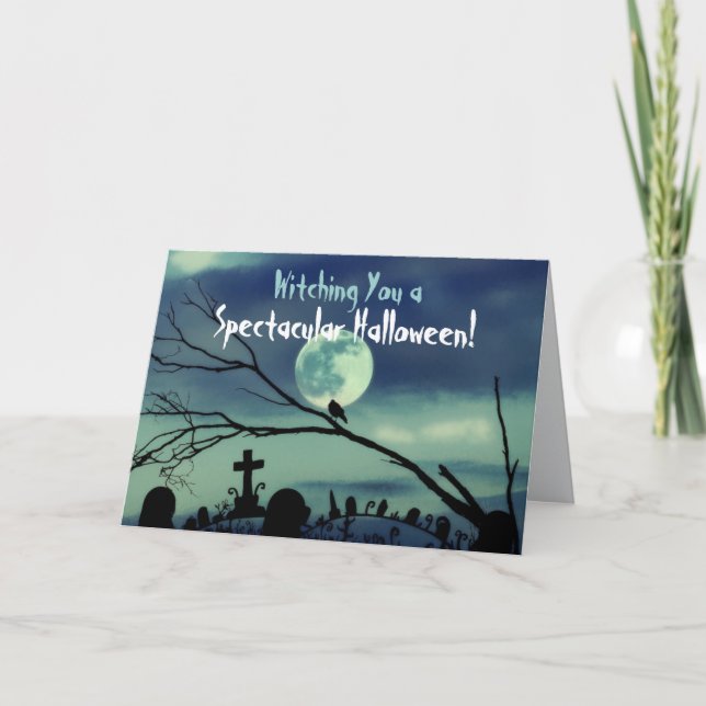 Full Moon Graveyard Happy halloween Card Kort (Framsida)
