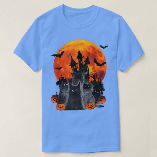 Full Moon Halloween Costume Black Cat Pumpkin T Shirt (Design framsida)