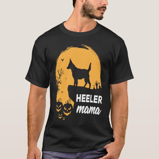 Full Moon Halloween Heeler Mamma Australian Cattle T Shirt (Framsida)
