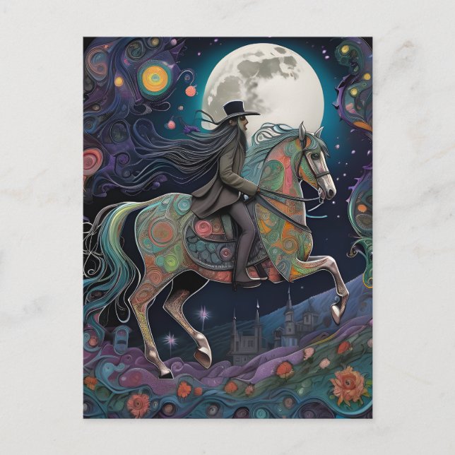 Full Moon Halloween Horseback Rider Vykort (Framsida)