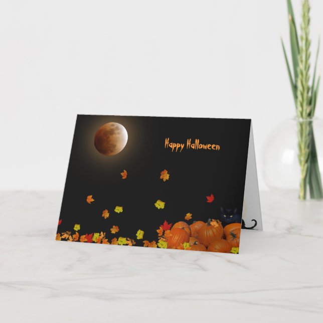 Full Moon Halloween och löv Kort (Framsida)