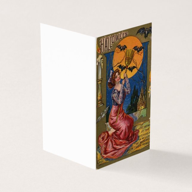 Full Moon Halloween Witch Kort (Utsida)