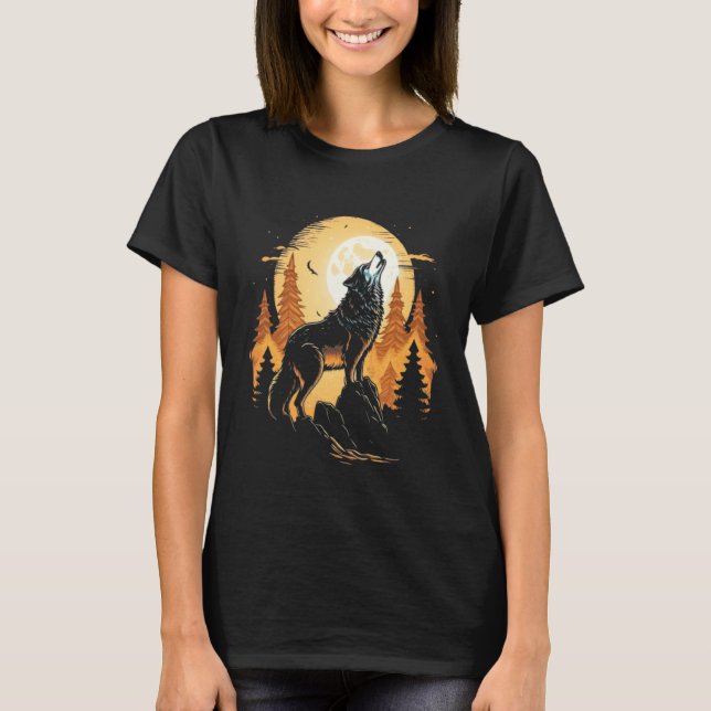 Full Moon Howling Wolf Wolves   1 T Shirt (Framsida)