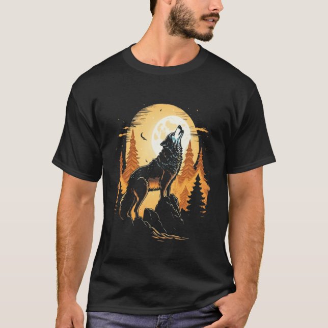 Full Moon Howling Wolf Wolves   1 T Shirt (Framsida)