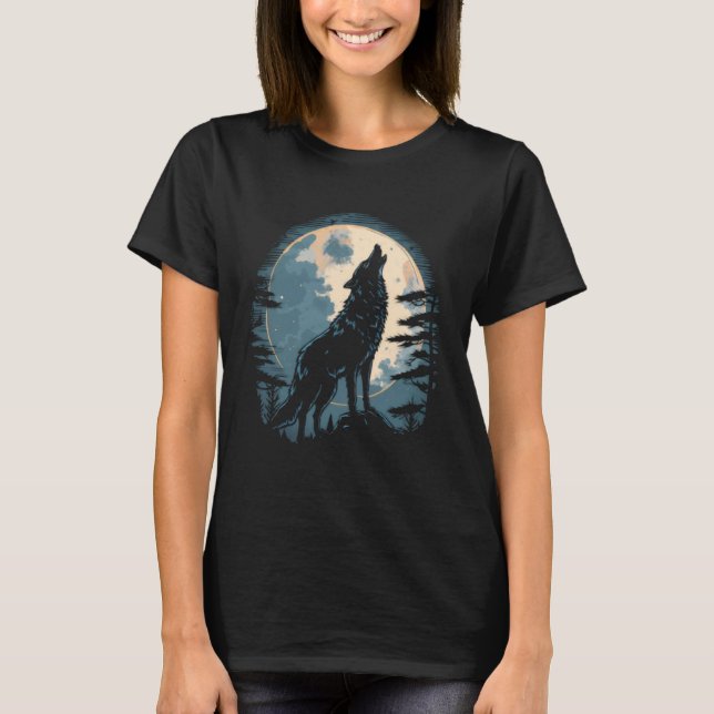 Full Moon Howling Wolf Wolves   2 T Shirt (Framsida)