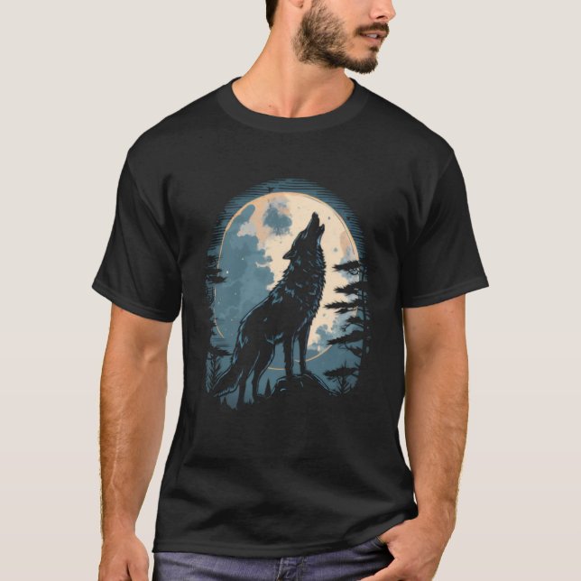Full Moon Howling Wolf Wolves   2 T Shirt (Framsida)