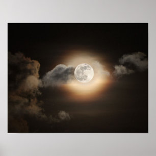 Full Moon i Cloudy Night Poster