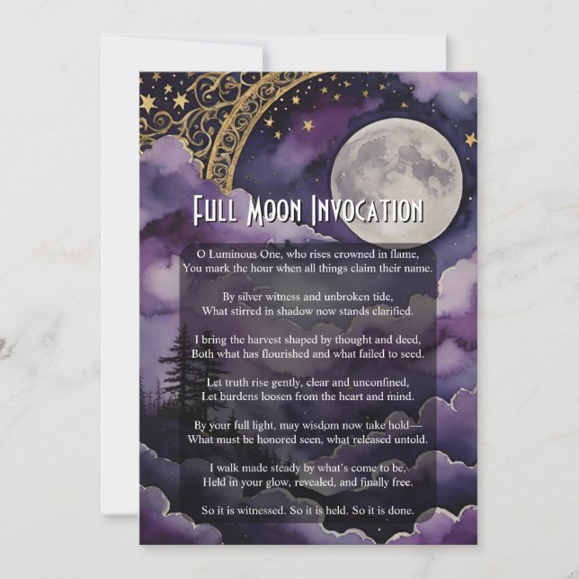 Full Moon Invocation Pagan Prayer Ritual Card Inbjudningar (Framsida)