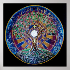 Full Moon Livets träd Mandala Poster
