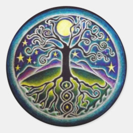 Full Moon Livets träd Starry Night Mandala Sticke Runt Klistermärke