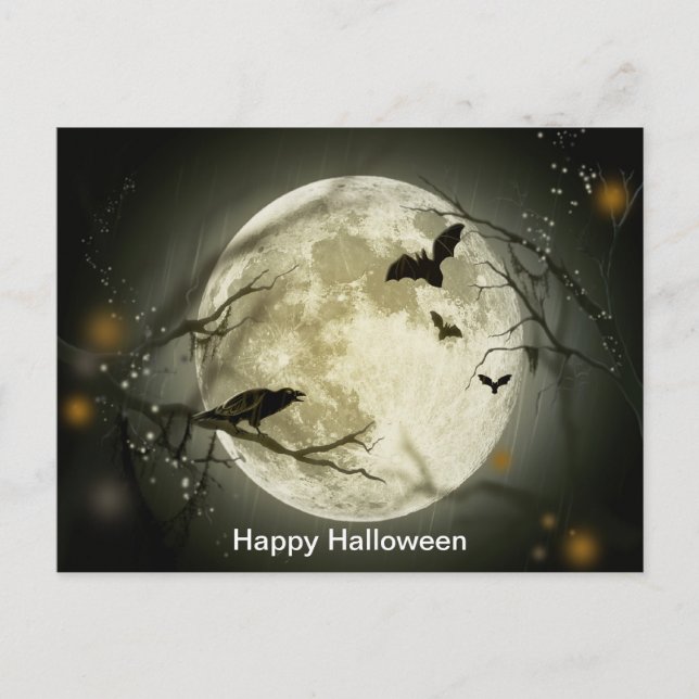 Full Moon med en Kråka och Fladdermöss Vykort (Framsida)