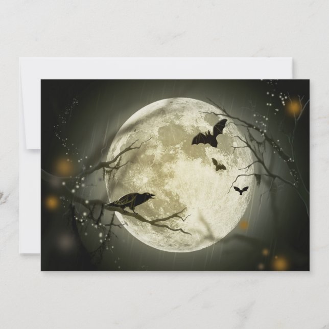 Full Moon med ett Kråka och Fladdermöss med ett pl Inbjudningar (Framsida)