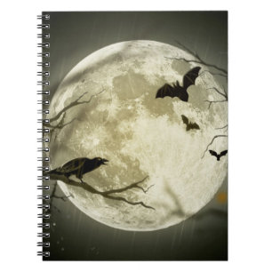 Full Moon med fladdermöss och Raven Anteckningsbok