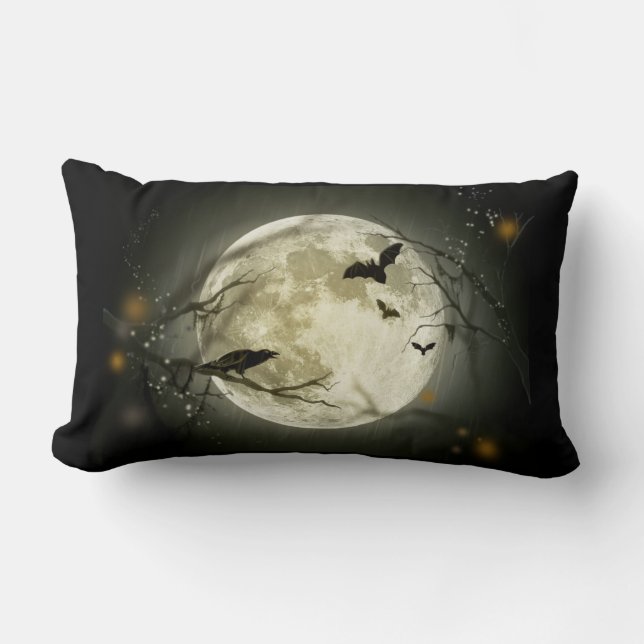 Full Moon med fladdermöss och Raven Lumbarkudde (Framsida)