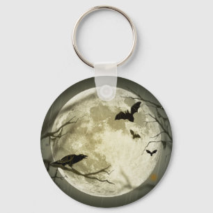 Full Moon med fladdermöss och Raven Nyckelring