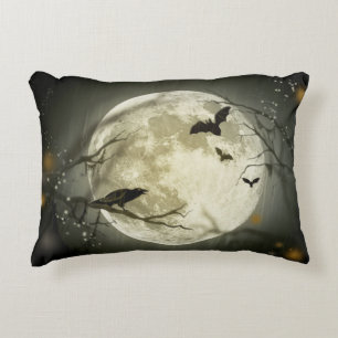 Full Moon med fladdermöss och Raven Prydnadskudde