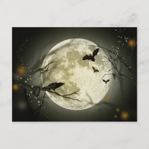 Full Moon med fladdermöss och Raven Vykort