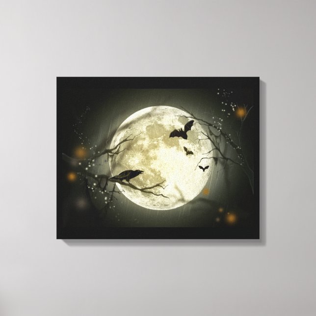Full Moon med Fladdermus och Raven. Canvastryck (Framsida)