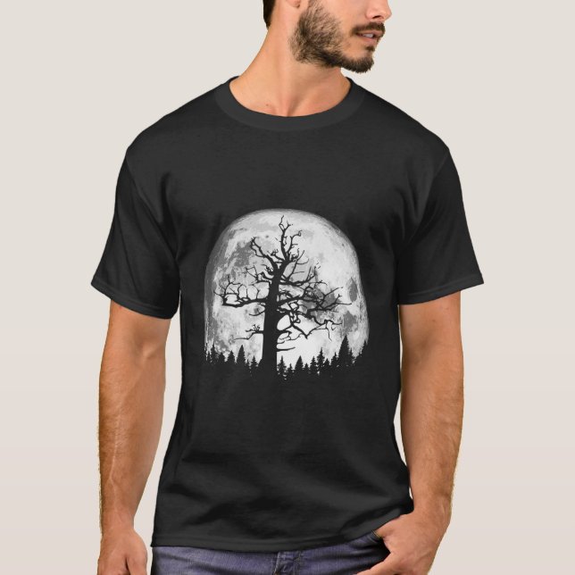 Full Moon Minimalist Creepy Träd T Shirt (Framsida)