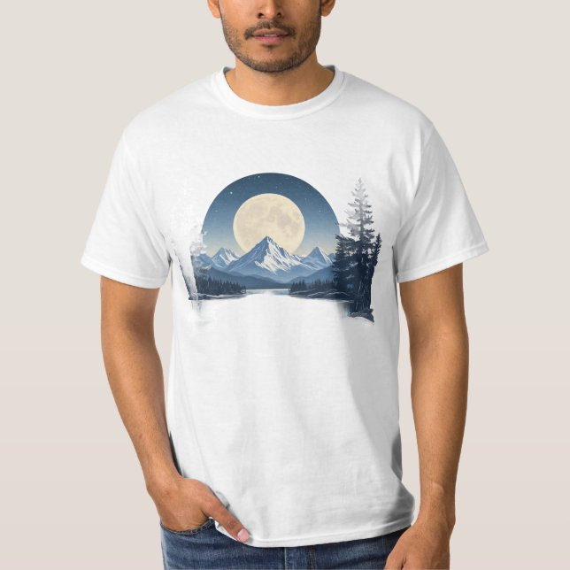 Full Moon Mountain Landscape Sweatshirt T Shirt (Framsida)