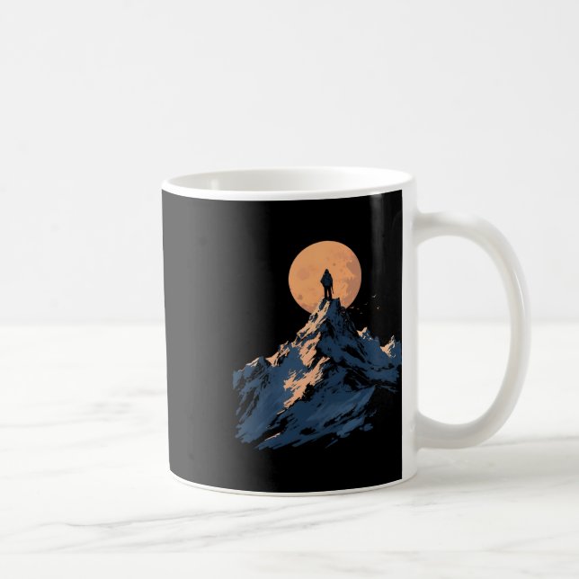 Full Moon Mountain Peak Design - Klättring Och Nat Kaffemugg (Höger)