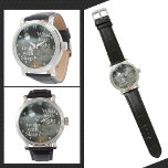 Full Moon Natt-citattecken Anpassade Armbandsur<br><div class="desc">Denna moderna gotiska svarta klocka har ett måne bland molnen i ett vackert eerie-nattens himlar som är upplyst i fullt. Den här vaktmästaren citerar John Milton, en engelsk poet från 1700-talet, "Vad har natten att göra med sömn?" När man funderar över om man tror självkontroll eller självbelåtenhet, kommer denna vackra...</div>