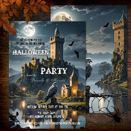 Full Moon Night Castle Halloween Middag Party Inbjudningar
