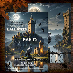 Full Moon Night Castle Halloween Middag Party Inbjudningar