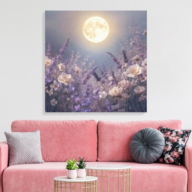 Full Moon Night Wall Art | Mystical Moonlight Canvastryck (Insitu (Vardagsrum))