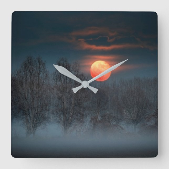 Full Moon | November in Scalenghe, Italy Fyrkantig Klocka (Framsida)