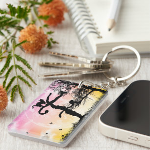 Full Moon och Cat F Initial Monogram Keychain