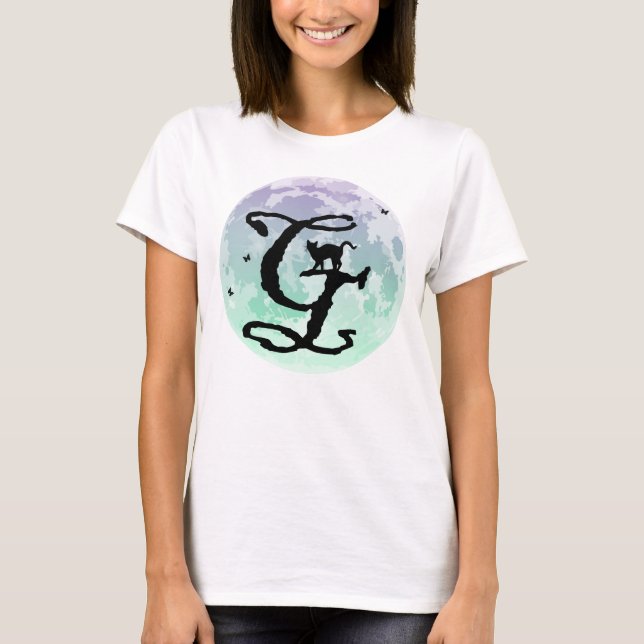 Full Moon och Cat G Initial Monogram T- Shirt T (Framsida)