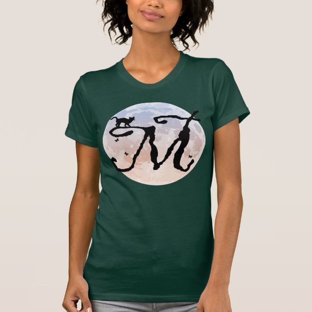 Full Moon och Cat M Initial Monogram T-Shirt (Framsida)