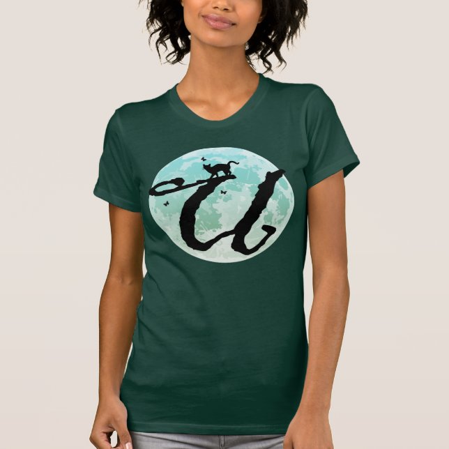 Full Moon och Cat U Initial Monogram T-Shirt (Framsida)