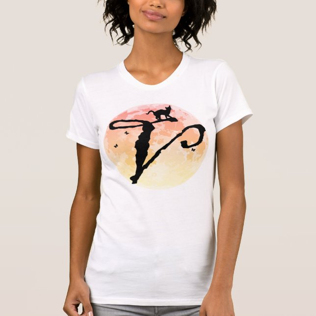 Full Moon och Cat V Initial Monogram T-Shirt (Framsida)