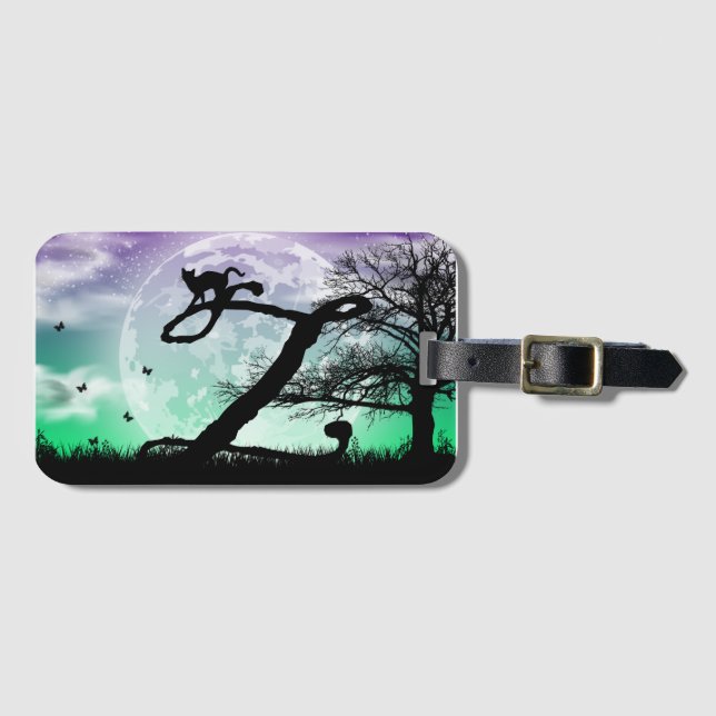 Full Moon och Cat Z Initial Monogram Bagagebricka (Framsida horisontal)