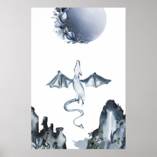 Full Moon och Dragon Dusty Blue Poster