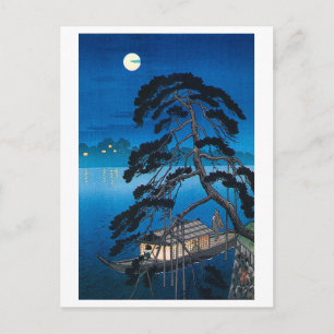 Full Moon och Gräs Träd, Koho Shoda, Woodcut Vykort